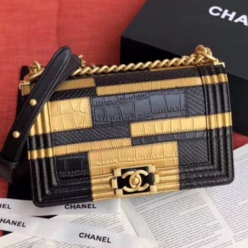 Chanel Calfskin Medium Boy Flap Bag A67085 Gold/Black 2019 Collection AQ04071 Chanel Calfskin Medium Boy Flap Bag A67085 Gold/Black 2019 Collection AQ04071