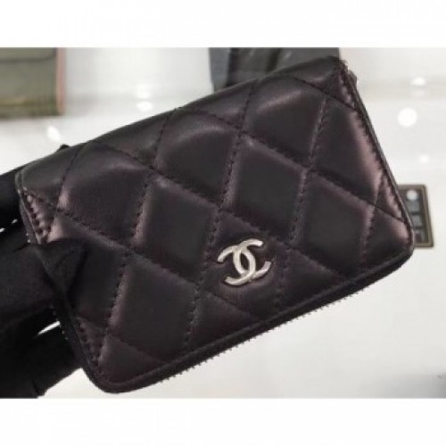 Chanel Lambskin Classic Zipped Card Holder A69271 Black/Silver AQ02886
