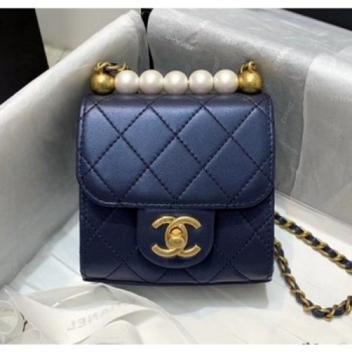Chanel Pearls Square Clutch with Chain Bag AP0997 Blue 2020 Collection AQ02029 Chanel Pearls Square Clutch with Chain Bag AP0997 Blue 2020 Collection AQ02029