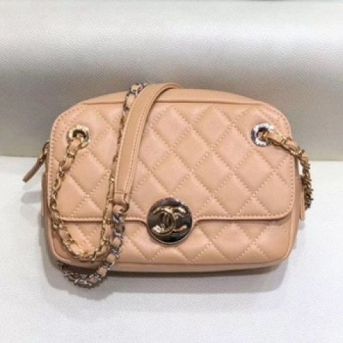 Chanel Quilted Grained Calfskin Round CC Metal Camera Bag AS6066 Apricot 2019 Collection AQ01903
