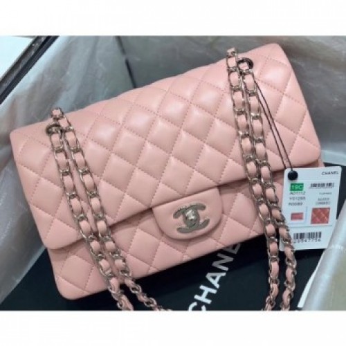 Chanel Original Quality Medium Classic Flap Bag 1112 in Sheepskin Nude Pink with Silver Hardware AQ02857