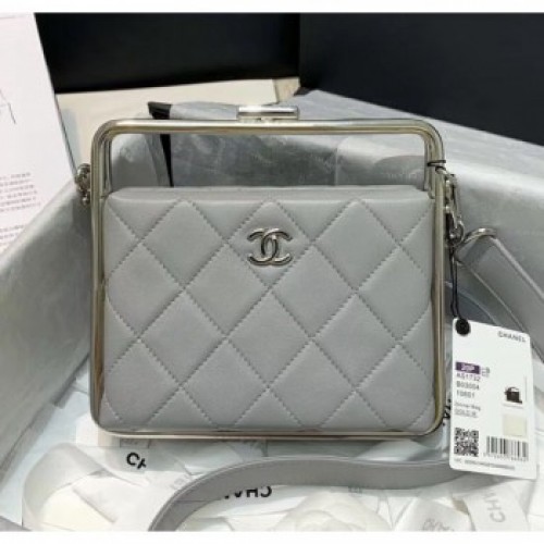Chanel Lambskin & Silver-Tone Metal Clutch AS1732 Grey 2020 Collection AQ04197 Chanel Lambskin & Silver-Tone Metal Clutch AS1732 Grey 2020 Collection AQ04197