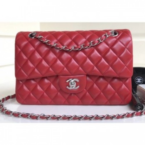Chanel Classic Flap Medium Bag A1112 Red in Sheepskin Leather with Silver Hardware AQ03482 Chanel Classic Flap Medium Bag A1112 Red in Sheepskin Leather with Silver Hardware AQ03482