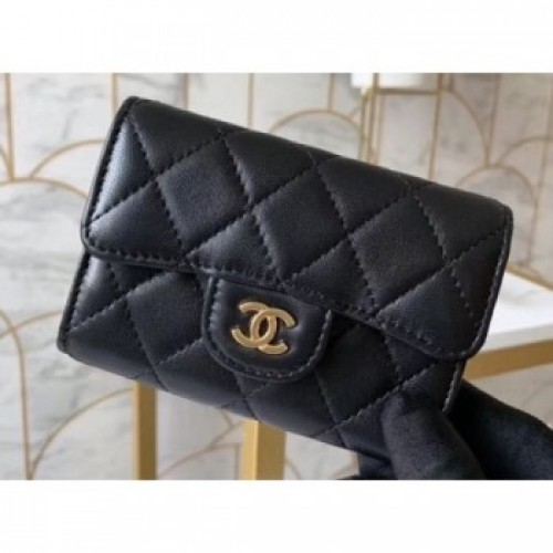 Chanel Classic Small Card Holder AP0214 Lambskin Black/Gold AQ01388
