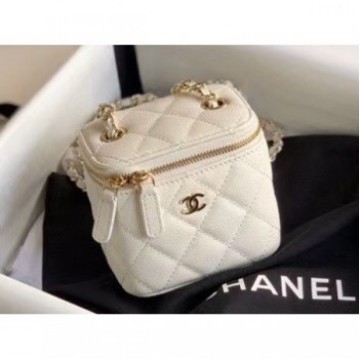 Chanel Grained Calfskin Mini Vanity with Classic Chain Bag AP1340 White 2020 AQ01590