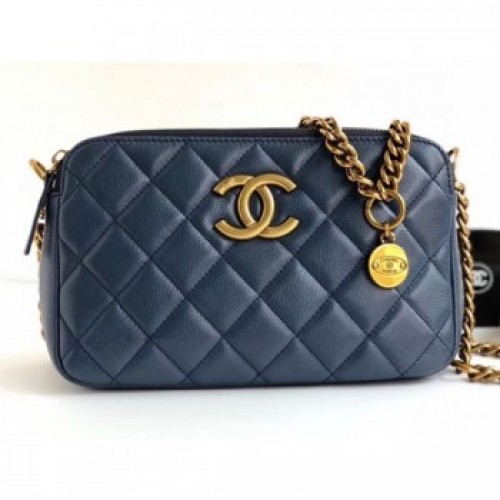 Chanel Calfskin Quilting Shoulder Camera Case Bag Blue AQ01474