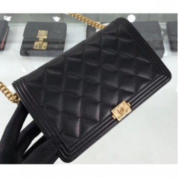 Chanel Lambskin Boy Wallet On Chain WOC Bag A81969 Black/Gold 2019 AQ01826