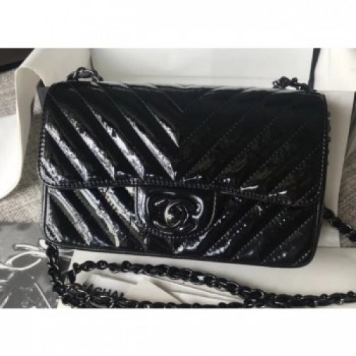 Chanel Patent Metallic Crumpled Calfskin Chevron Classic Flap Small Bag Black 2018 AQ04229 Chanel Patent Metallic Crumpled Calfskin Chevron Classic Flap Small Bag Black 2018 AQ04229