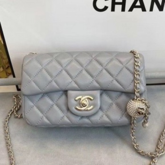 Chanel Quilted Leather Flap Bag with Crystal Ball AS1787 Gray 2020 Collection AQ02211 Chanel Quilted Leather Flap Bag with Crystal Ball AS1787 Gray 2020 Collection AQ02211