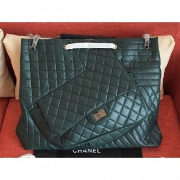Chanel Crumpled Calfskin Patchwork Shopping Tote Bag Dark Green 2019 AQ01206 Chanel Crumpled Calfskin Patchwork Shopping Tote Bag Dark Green 2019 AQ01206