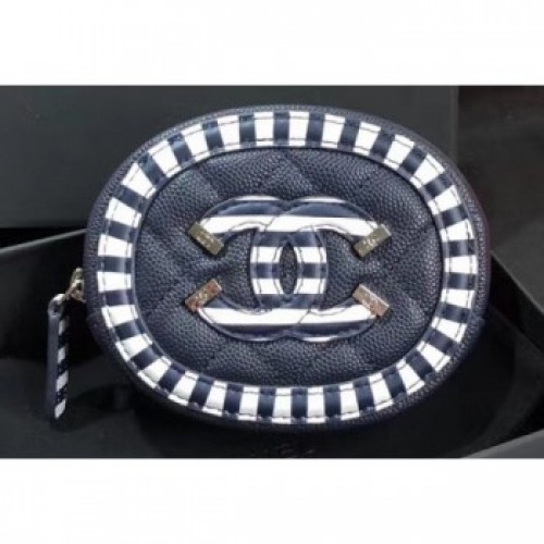 Chanel Striped Grained Calfskin CC Filigree Round Zipped Coin Purse A81458 Navy Blue 2019 AQ03290 Chanel Striped Grained Calfskin CC Filigree Round Zipped Coin Purse A81458 Navy Blue 2019 AQ03290