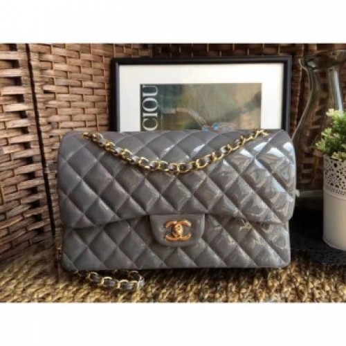 Chanel Classic jumbo Flap Bag 1113 gray in patent leather with gold Hardware AQ02100 Chanel Classic jumbo Flap Bag 1113 gray in patent leather with gold Hardware AQ02100