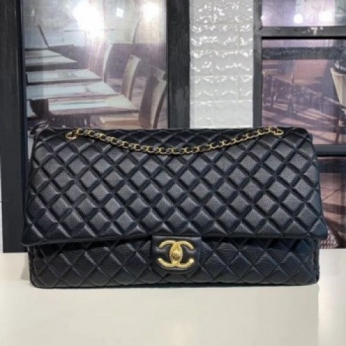 Chanel Quilted Calfskin Maxi Classic Flap Boarding Bag A91169 Black/Gold 2020 Collection AQ02682 Chanel Quilted Calfskin Maxi Classic Flap Boarding Bag A91169 Black/Gold 2020 Collection AQ02682