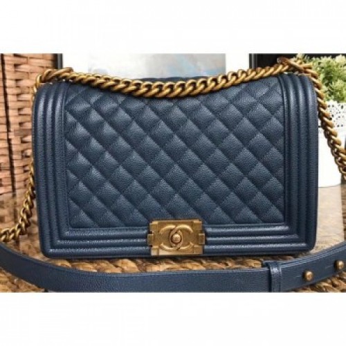 Chanel Caviar Leather Boy Flap Medium Bag Navy Blue/Gold AQ02356 Chanel Caviar Leather Boy Flap Medium Bag Navy Blue/Gold AQ02356