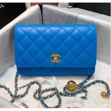 Chanel Metal Wallet on Chain WOC Bag AP1450 Blue 2020 Collection AQ04027