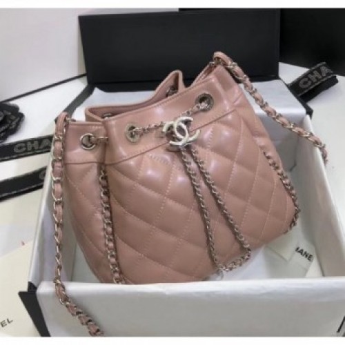 Chanel Aged Calfskin Drawstring Bag With Chain Edge AS1803 Pink 2020 Collection AQ02017 Chanel Aged Calfskin Drawstring Bag With Chain Edge AS1803 Pink 2020 Collection AQ02017