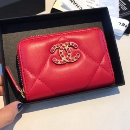 Chanel 19 Goatskin Zipped Coin Purse AP0949 Cerise Red 2019 Collection AQ02738