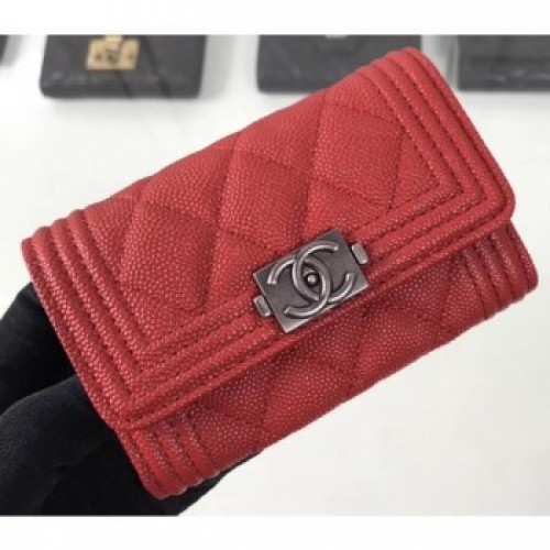 Chanel Grained Calfskin Boy Flap Card Holder A80603 Red/Silver AQ03319 Chanel Grained Calfskin Boy Flap Card Holder A80603 Red/Silver AQ03319