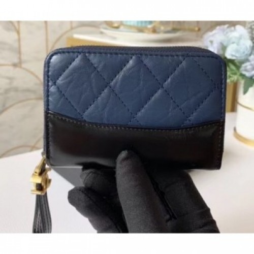 Chanel Aged Calfskin Gabrielle Zipped Coin Purse A84404 Navy Blue AQ02413