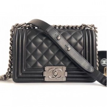 Chanel Lambskin Boy Flap Small Bag Black/Silver AQ04062