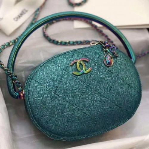Chanel Grained Metallic Lambskin and Rainbow Metal Camera Case AS0764 Blue 2019 Collection AQ01958 Chanel Grained Metallic Lambskin and Rainbow Metal Camera Case AS0764 Blue 2019 Collection AQ01958