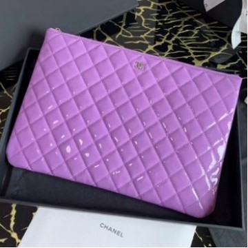 Chanel Quilted Patent Leather Large Pouch Purple 2020 Collection AQ02075