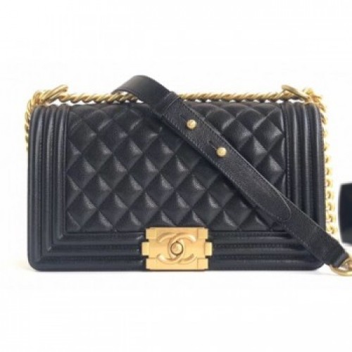 Chanel Caviar Leather Boy Flap Medium Bag Black/Gold AQ03278 Chanel Caviar Leather Boy Flap Medium Bag Black/Gold AQ03278