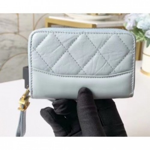 Chanel Aged Calfskin Gabrielle Zipped Coin Purse A84404 Pale Blue AQ01446