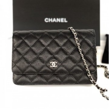 Chanel Grained Calfskin Classic Wallet on Chain WOC AP0250 Black/Silver 2020 Collection AQ03334 Chanel Grained Calfskin Classic Wallet on Chain WOC AP0250 Black/Silver 2020 Collection AQ03334