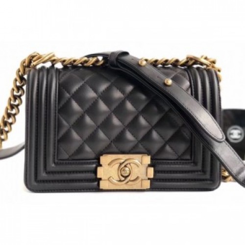 Chanel Lambskin Boy Flap Small Bag Black/Gold AQ03396