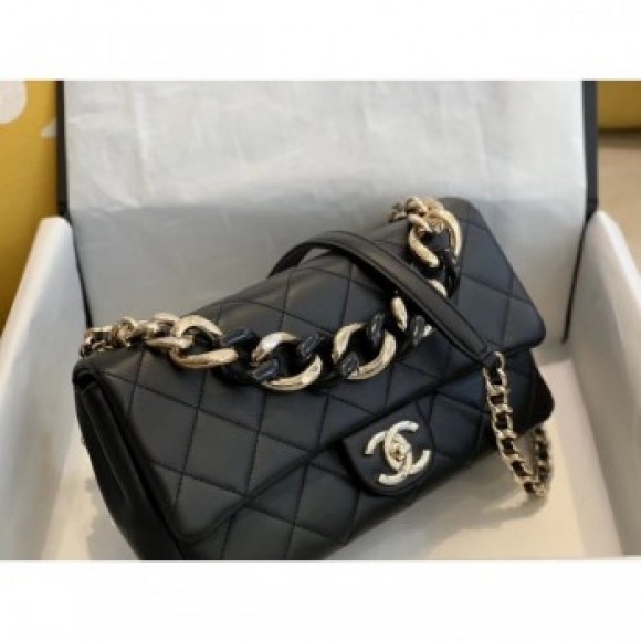 Chanel Quilted Lambskin Large Flap Bag with Resin Chain AS1354 Black 2019 Collection AQ01885 Chanel Quilted Lambskin Large Flap Bag with Resin Chain AS1354 Black 2019 Collection AQ01885