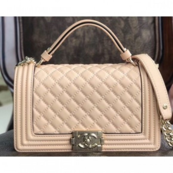Chanel Boy Medium Flap Bag with Handle Beige 2019 AQ01481 Chanel Boy Medium Flap Bag with Handle Beige 2019 AQ01481