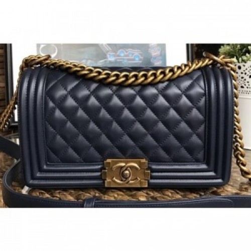 Chanel Lambskin Boy Flap Medium Bag Navy Blue/Gold AQ01249