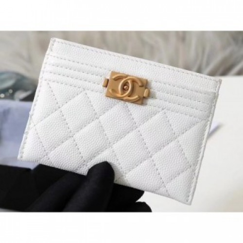 Chanel Caviar Leather Boy Card Holder A84431 White AQ00656 Chanel Caviar Leather Boy Card Holder A84431 White AQ00656