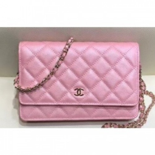 Chanel Iridescent Pearl Caviar Wallet On Chain WOC Bag Pink 2019 AQ03839