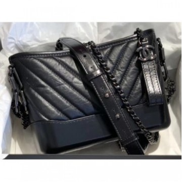 Chanel Gabrielle Small Hobo Bag A91810 Chevron So Black 2019 AQ02983