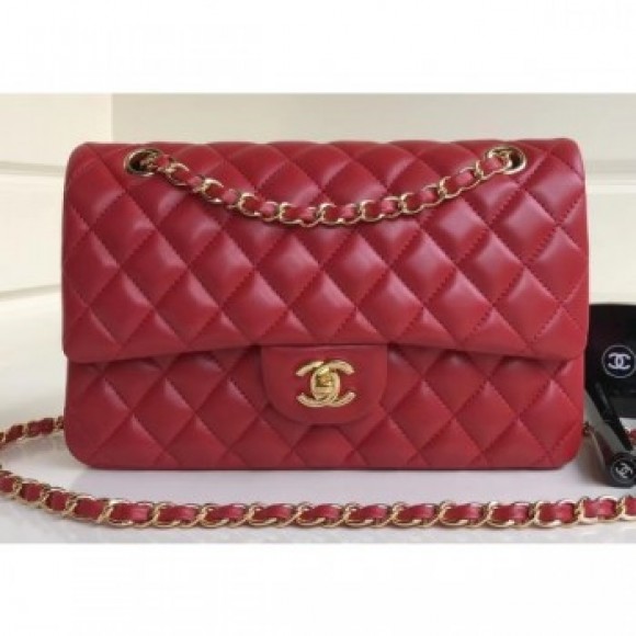 Chanel Classic Flap Medium Bag A1112 Red in Sheepskin Leather with Gold Hardware AQ01032 Chanel Classic Flap Medium Bag A1112 Red in Sheepskin Leather with Gold Hardware AQ01032