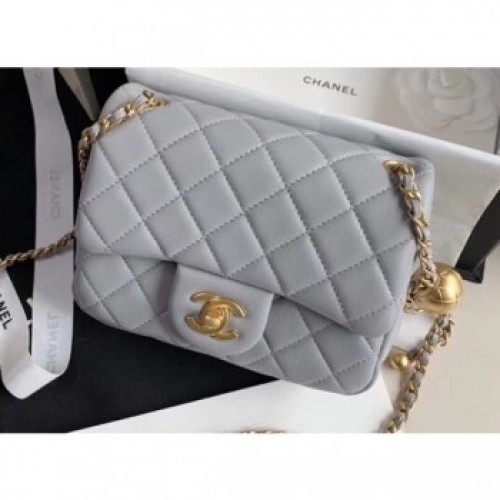 Chanel Pearl on Chain Classic Flap Bag AS1786 Gray 2020 AQ03432 Chanel Pearl on Chain Classic Flap Bag AS1786 Gray 2020 AQ03432