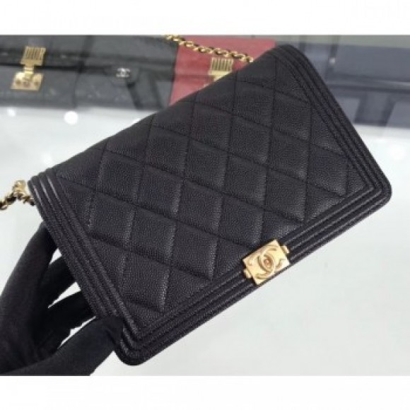 Chanel Caviar Leather Boy Wallet On Chain WOC Bag A80387 Black/Gold AQ03574 Chanel Caviar Leather Boy Wallet On Chain WOC Bag A80387 Black/Gold AQ03574