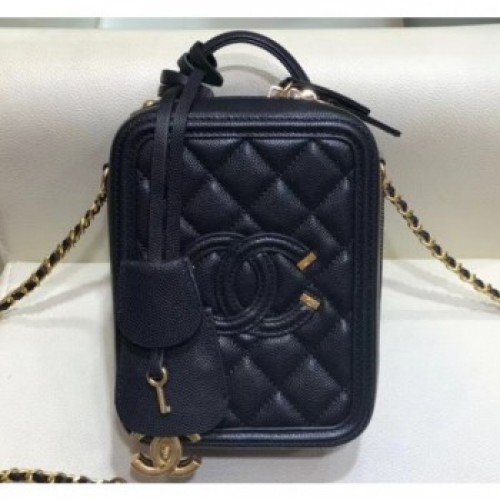 Chanel Grained Calfskin CC Filigree Vanity Case Bag AS0988 Black 2019 AQ02316 Chanel Grained Calfskin CC Filigree Vanity Case Bag AS0988 Black 2019 AQ02316