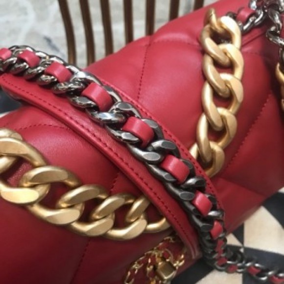Chanel 19 Large Quilted Goatskin Flap Bag AS1161 Dark Red 2019 Collection AQ02510 Chanel 19 Large Quilted Goatskin Flap Bag AS1161 Dark Red 2019 Collection AQ02510