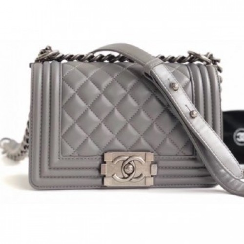 Chanel Lambskin Boy Flap Small Bag Gray/Silver AQ01342 Chanel Lambskin Boy Flap Small Bag Gray/Silver AQ01342