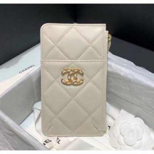 Chanel 19 Phone and Card Holder in Lambskin AP1182 Off-White 2020 Collection AQ04277 Chanel 19 Phone and Card Holder in Lambskin AP1182 Off-White 2020 Collection AQ04277