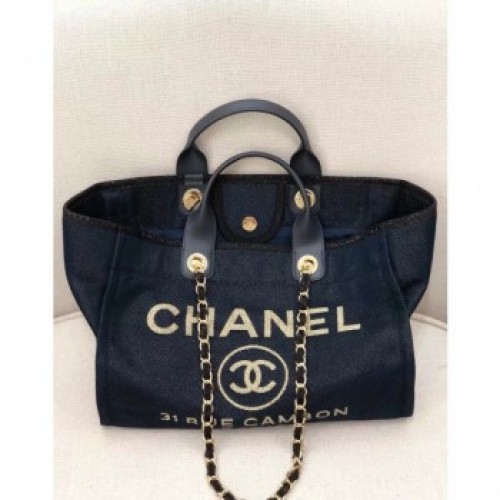Chanel Deauville Lurex Canvas Large Shopping Bag A93786 Navy Blue/Gold 2019 Collection AQ01409 Chanel Deauville Lurex Canvas Large Shopping Bag A93786 Navy Blue/Gold 2019 Collection AQ01409