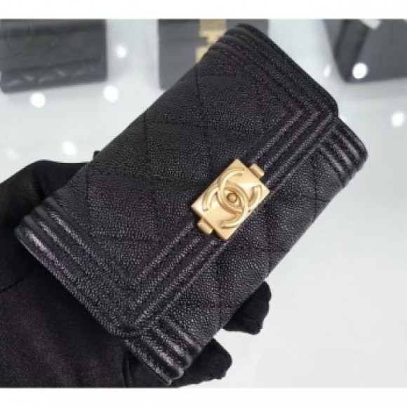 Chanel Grained Calfskin Boy Flap Card Holder A80603 Black/Gold AQ03605 Chanel Grained Calfskin Boy Flap Card Holder A80603 Black/Gold AQ03605