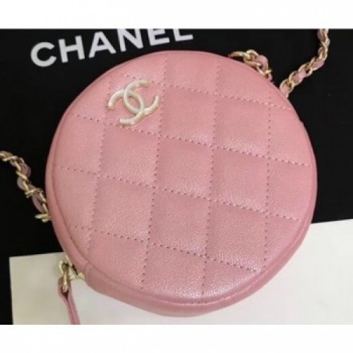 Chanel Iridescent Pearl Caviar Classic Round Clutch with Chain Bag AP0366 Pink 2019 AQ02800
