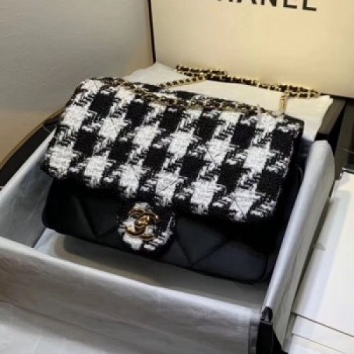 Chanel Quilted Calfskin and Houndstooth Tweed Medium Flap Bag AS1154 Black/White 2019 Collection AQ01855 Chanel Quilted Calfskin and Houndstooth Tweed Medium Flap Bag AS1154 Black/White 2019 Collection AQ01855