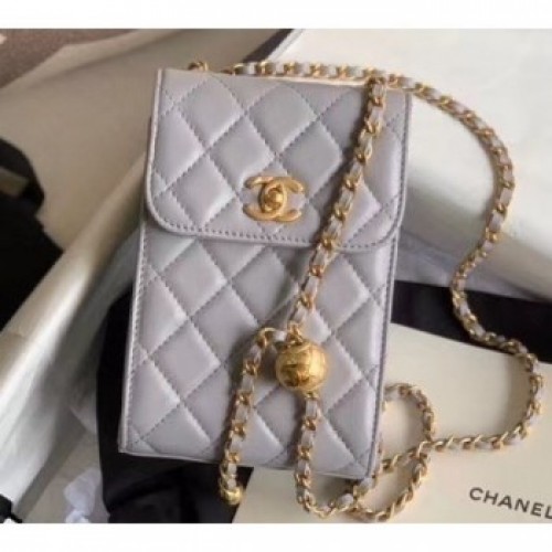 Chanel Pearl on Chain Phone Holder with Chain Bag AP1448 Gray 2020 AQ04268 Chanel Pearl on Chain Phone Holder with Chain Bag AP1448 Gray 2020 AQ04268