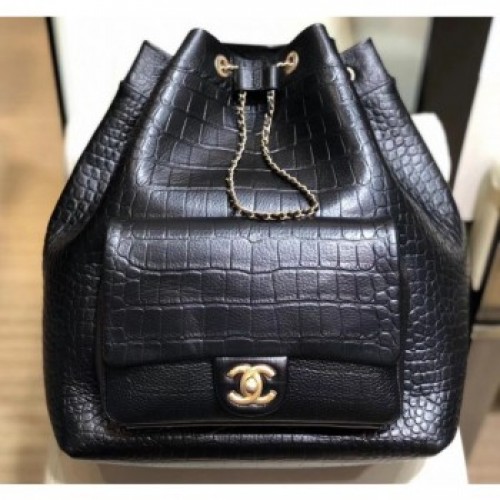 Chanel Crocodile Embossed Calfskin Large Backpack Bag AS0800 Black 2019 AQ00702