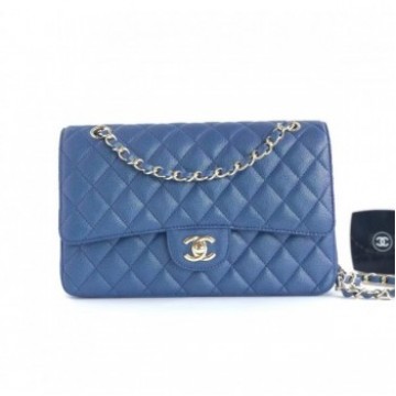 Chanel caviar leather 1112 Classic Medium flap bag navy blue AQ01714 Chanel caviar leather 1112 Classic Medium flap bag navy blue AQ01714